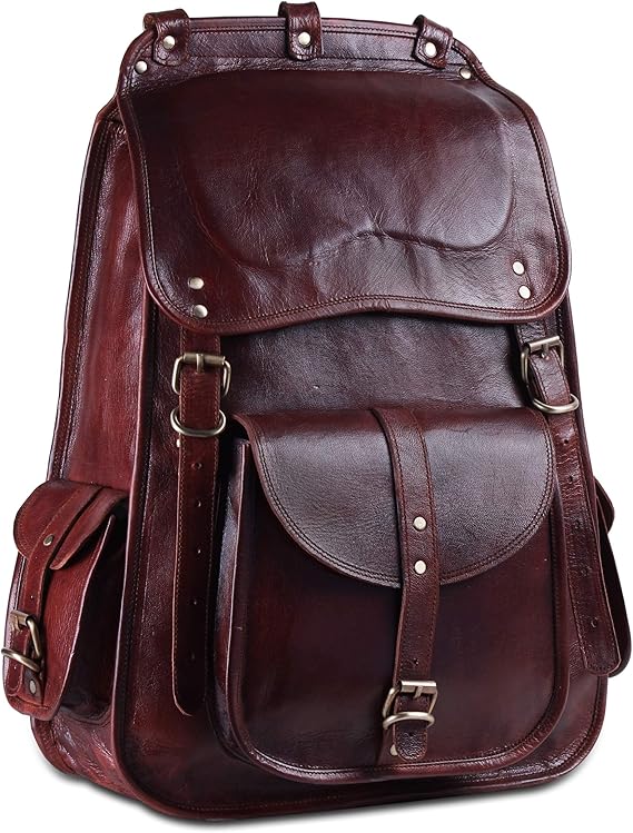Mochila Vintage de Couro de Flor Integral  1