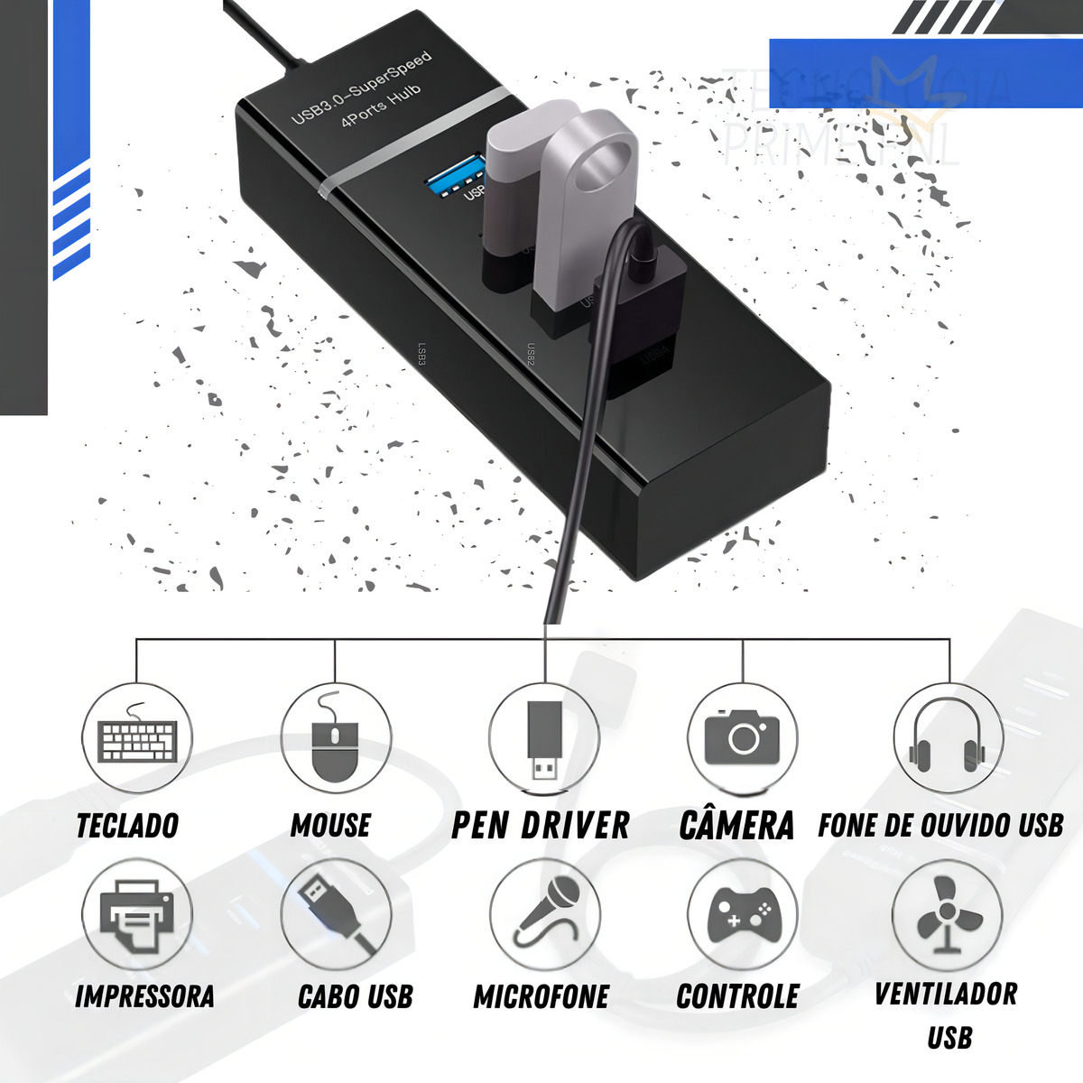 Hub USB 3.0 4 Portas com LED Indicador 3