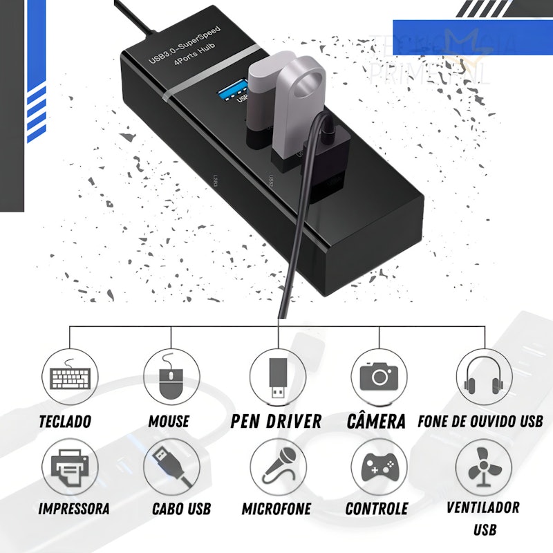 Hub USB 3.0 4 Portas com LED Indicador 3