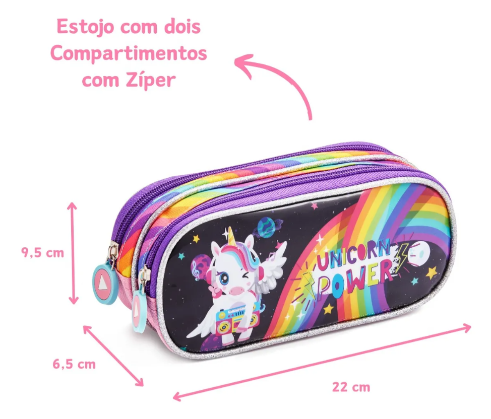 Mochila Infantil Feminina 16″ com Rodas + Lancheira + Estojo 5