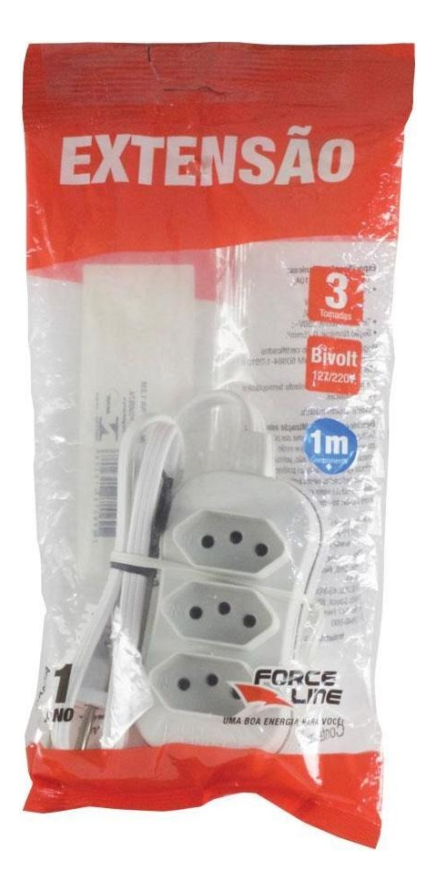 Extensão Slim 3 Tomadas Tripolar Bivolt Force Line 3