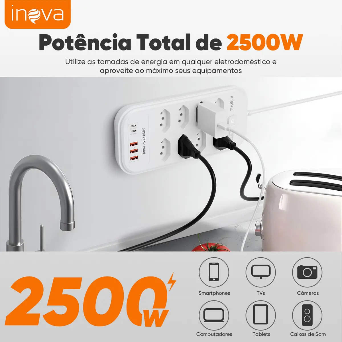Filtro de Linha 8 Tomadas Inova 3