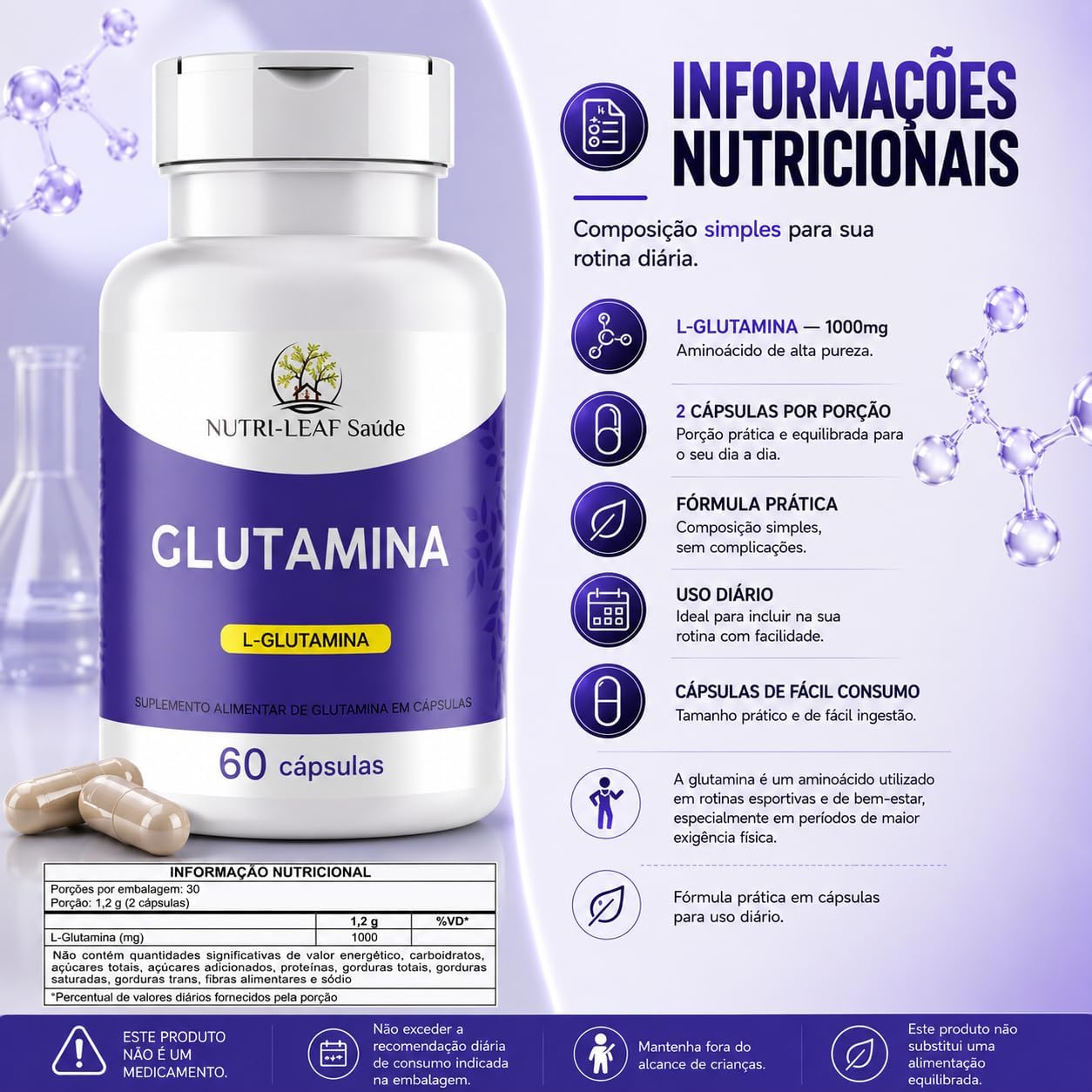 Glutamina 1000 mg Nutri-Leaf Saúde 5