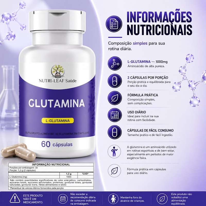 Glutamina 1000 mg Nutri-Leaf Saúde 5