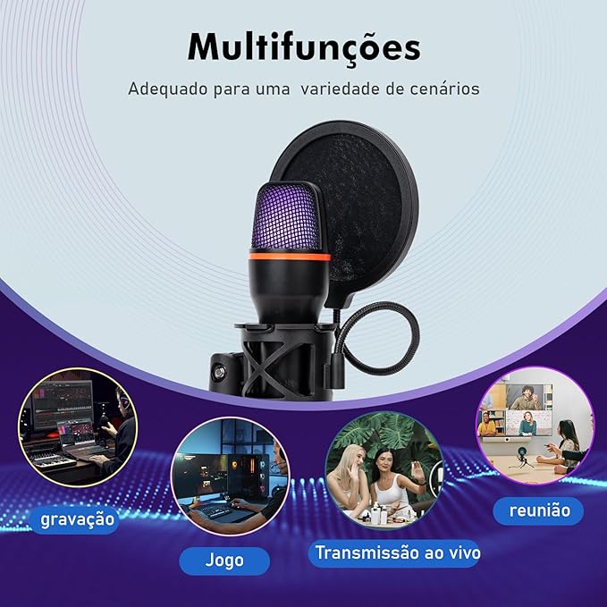 Microfone de Condensador RGB com Iluminação 3