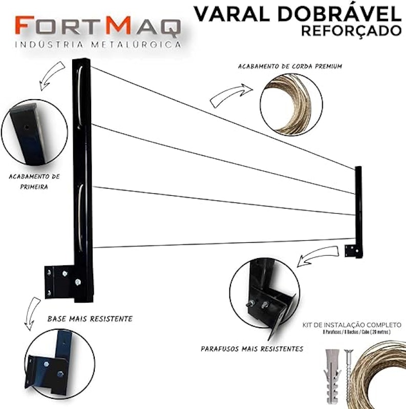 Varal Retrátil de Parede 40 kg Fortmaq 5