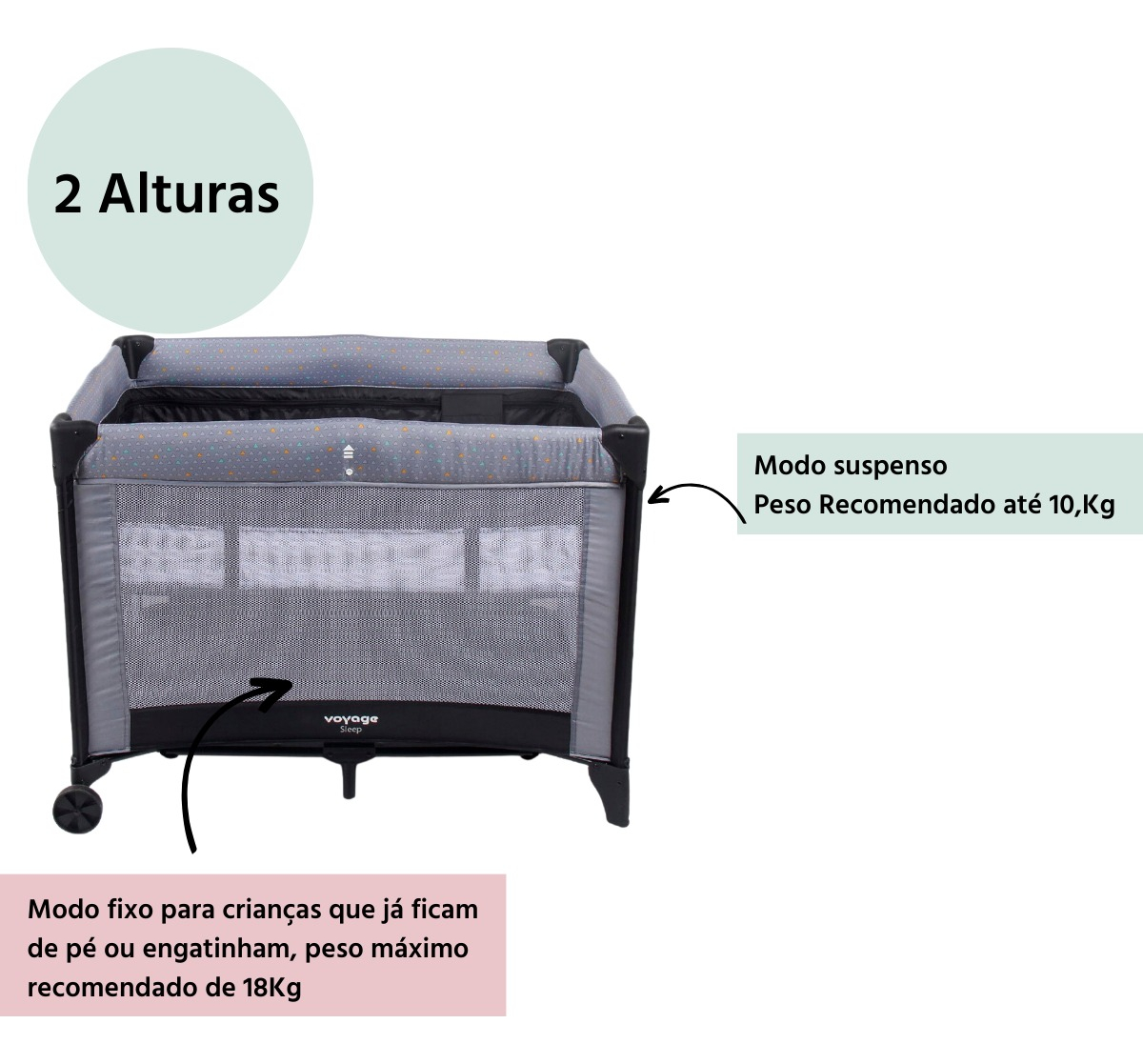 Berço Portátil Sleep – 2 Alturas, Mosquiteiro e Bolsa Lateral 4