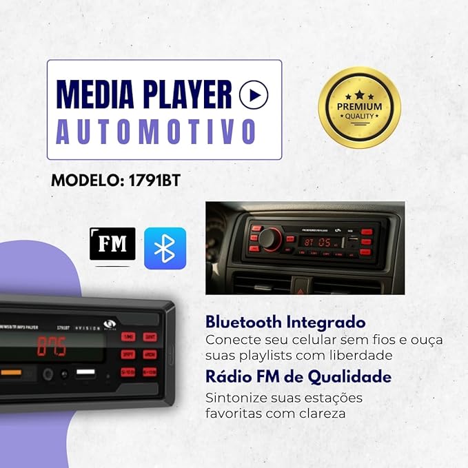 Rádio Automotivo MP3 Player Bluetooth com Controle Remoto  2