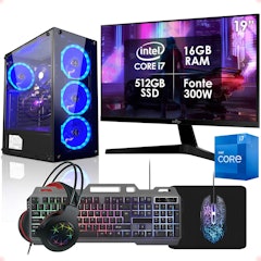 PC Gamer Completo Intel Core i7 16 GB SSD 512 GB Kit Gamer Monitor 19"