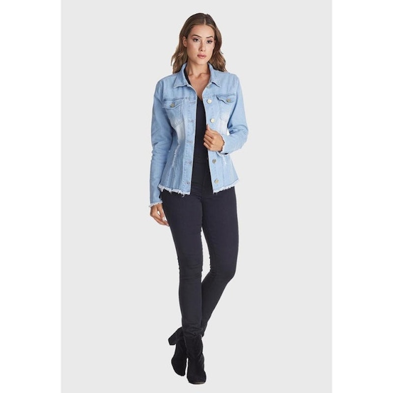 Jaqueta Jeans Desfiada Delavê Azul 4
