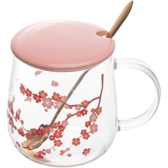 Caneca de Vidro Borossilicato com Tampa e Colher Sakura 500 ml
