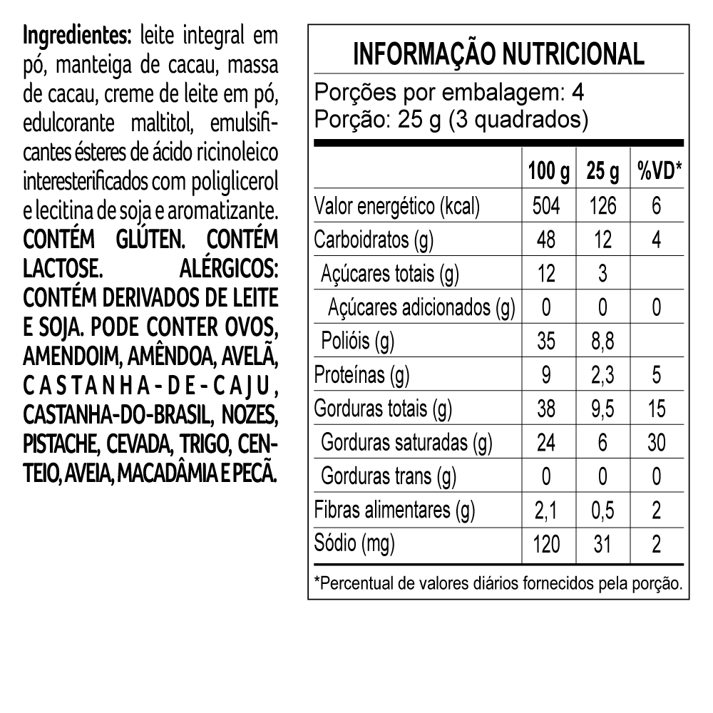 Tablete LaCreme Zero Adição de Açúcar 100g 2