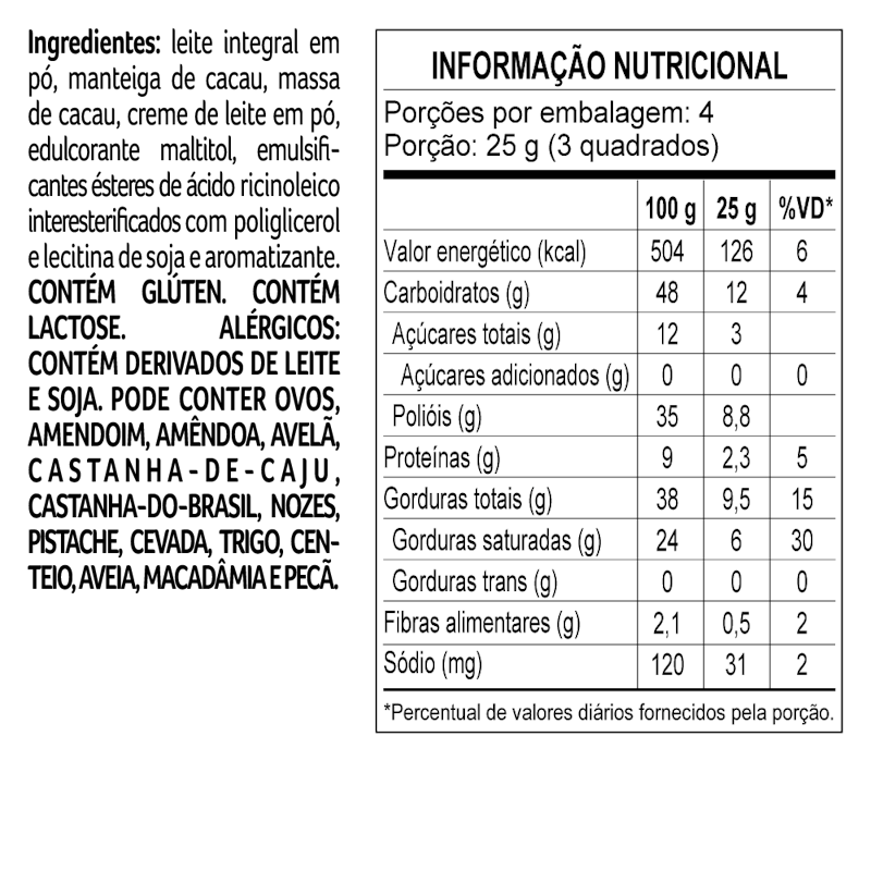 Tablete LaCreme Zero Adição de Açúcar 100g 2