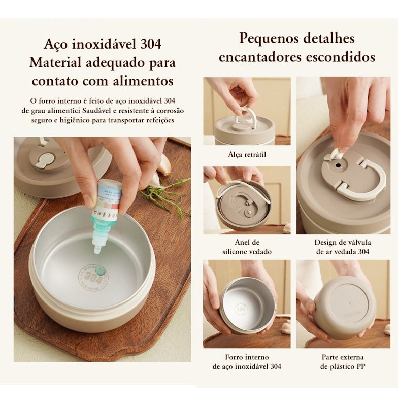 Marmita Térmica Redonda com Alça 600 ml 4