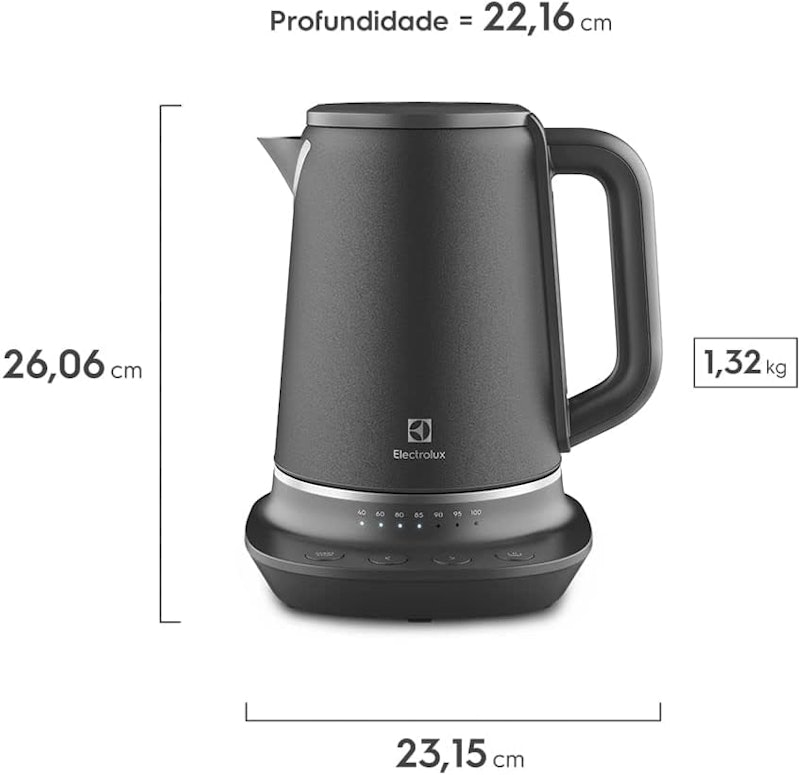 Chaleira Elétrica Electrolux 1,7 L Inox Preta Expert 2