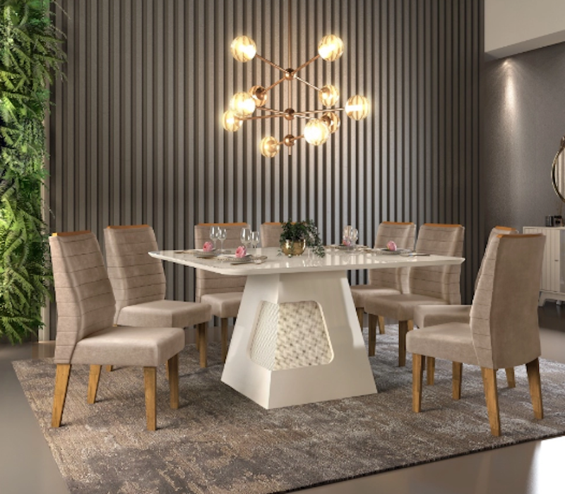 Mesa de Jantar Quadrada com 6 Cadeiras Curvata 1