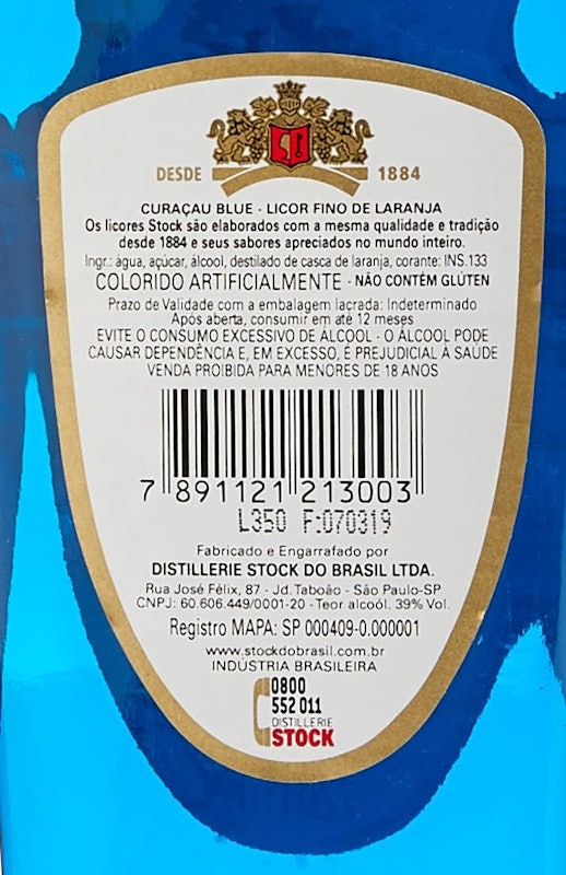 Licor Fino de Laranja Stock Curaçau Blue Triple Sec 3