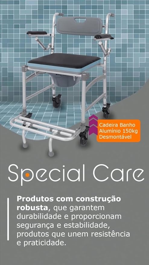 Cadeira Banho Alumínio 150 kg Desmontável 4