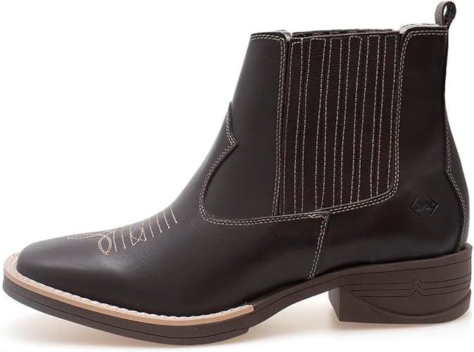 Bota Masculina Botina Texana Country Luxo Bico Quadrado em Couro Nobre Bordada no Bico 1