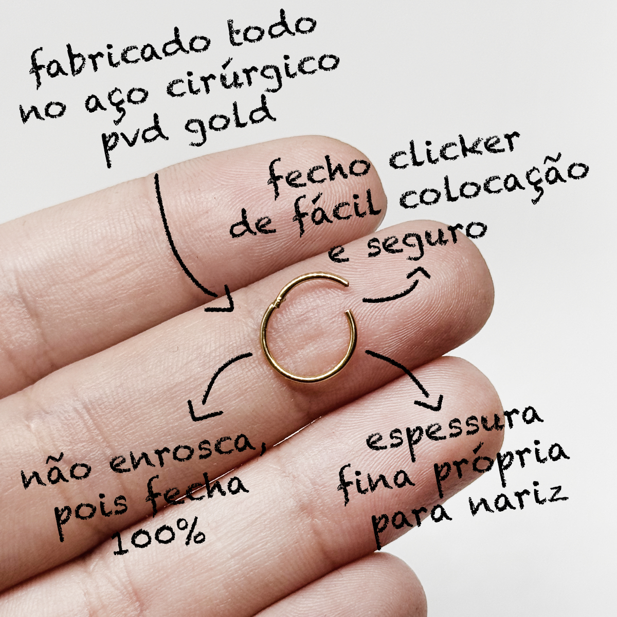 Piercing Argola Clicker Nariz Fininha Aço Fácil Colocação 3