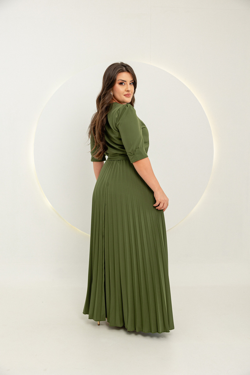 Vestido Elegante Longo Saia Plissada 3