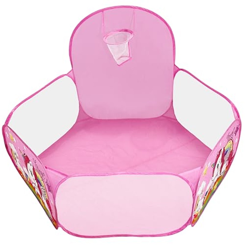 Piscina de Bolinhas Infantil Rosa Unicórnio com Cesta de Basquete e 50 Bolinhas 2