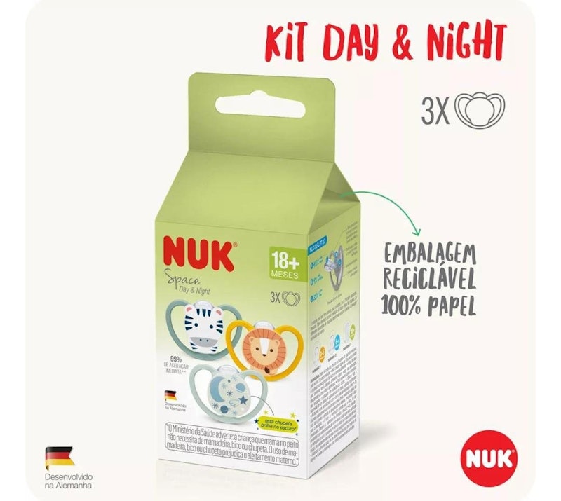 Kit com 3 Chupetas Space 18+ Meses NUK – Dia e Noite 5