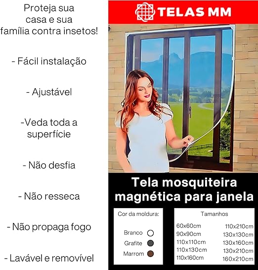 Tela Mosquiteira Magnética Janela (Moldura Marrom) - Kit 110 x 110cm 2