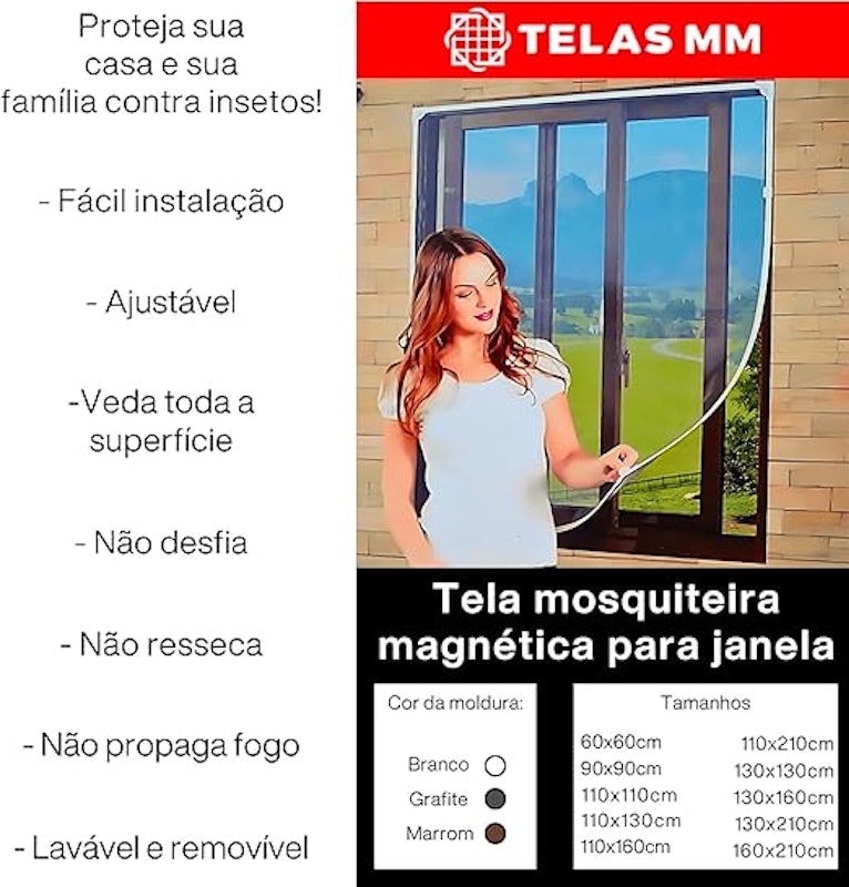 Tela Mosquiteira Magnética Janela (Moldura Marrom) - Kit 110 x 110cm 2
