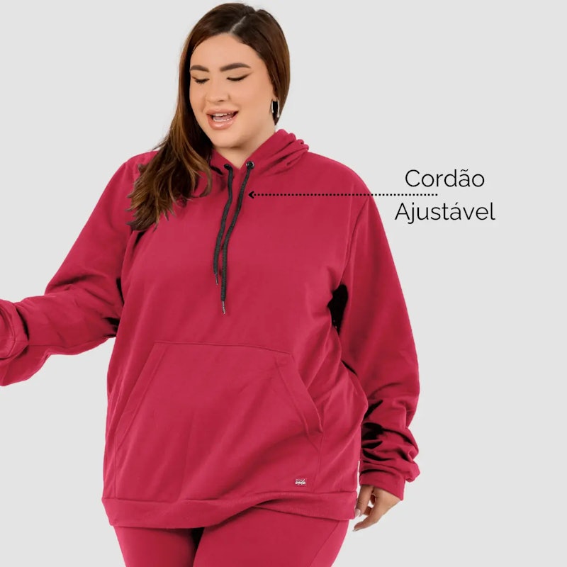 Blusa Canguru Moletom Feminino com Capuz e Bolso Plus Size 4
