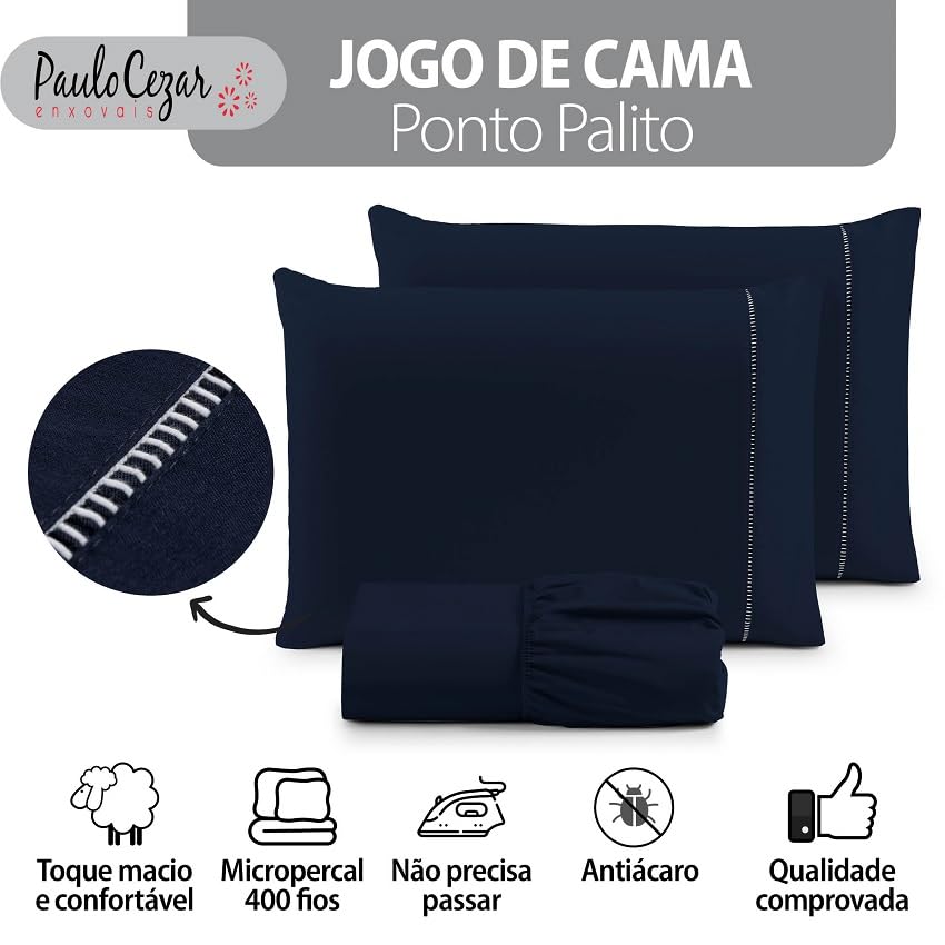 Jogo de Cama Queen Percal 400 Fios Ponto Palito 3 Peças 5