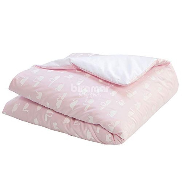 Edredom de Mini Cama Dupla Face e Duvet Estampa Cisne Rosa 1