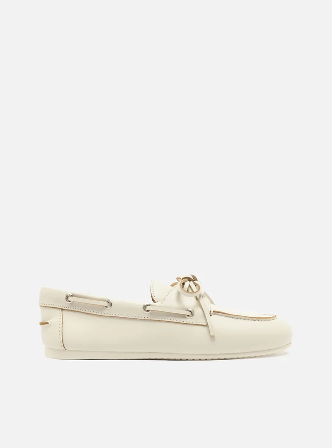 Mocassim Dockside Branco Couro Amarração 1