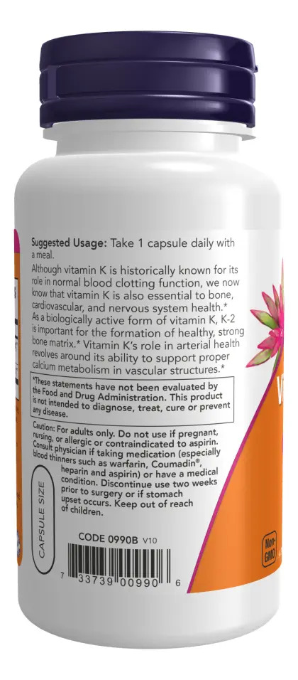 Vitamina K2 100 mcg 100 Cápsulas Vegetais 3