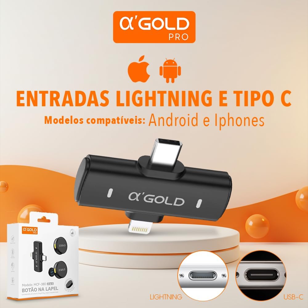 Microfone de Lapela sem Fio Bluetooth A'Gold 5
