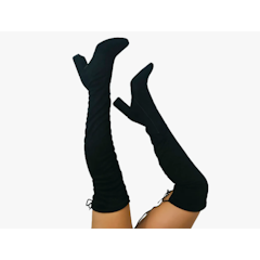 Bota Paris Cano Alto Salto Bloco Preto Over