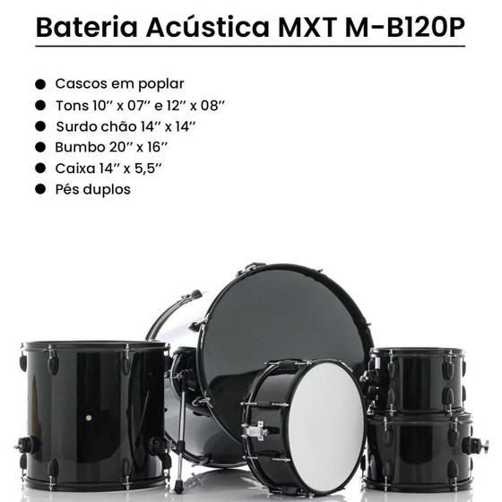 Bateria Acústica Completa Mxt Mb120p com Pratos e Banco 4