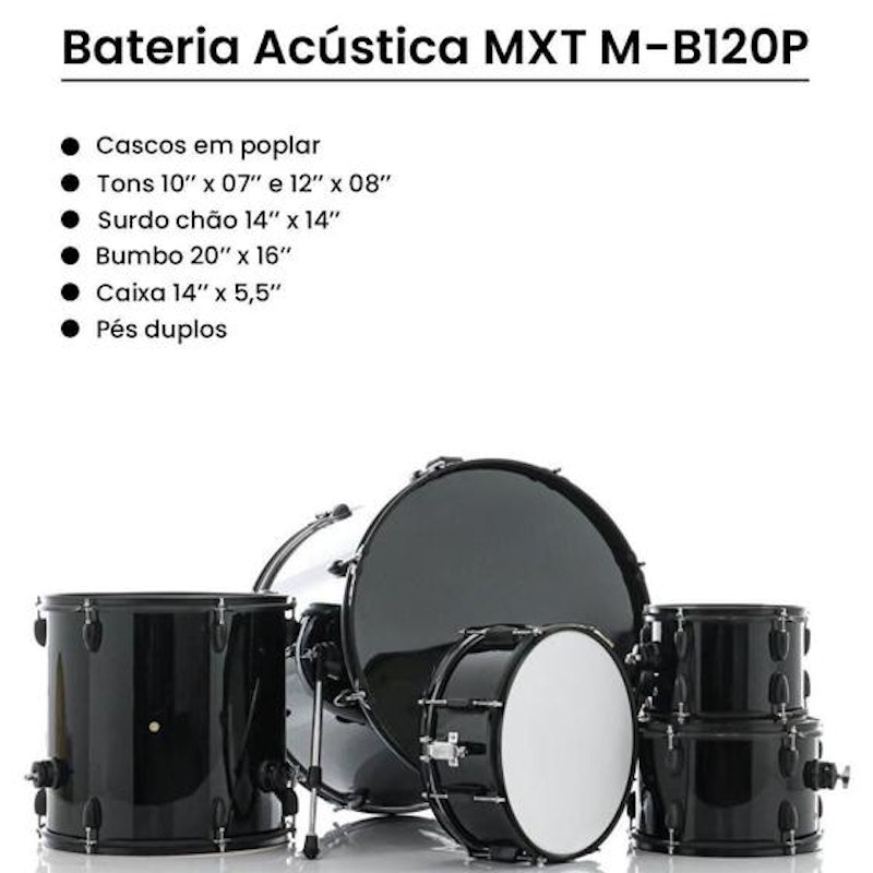 Bateria Acústica Completa Mxt Mb120p com Pratos e Banco 4