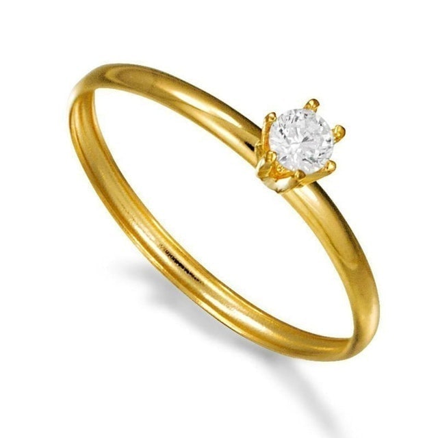 Anel Solitário de Ouro 18K com Zircônia 1