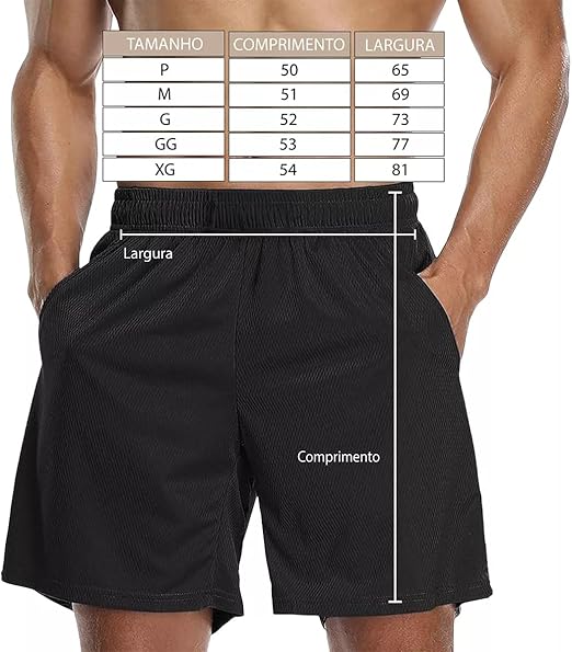 Kit 3 Shorts Masculinos 2 em 1 com Bermuda para Treino e Bolso Interno 5