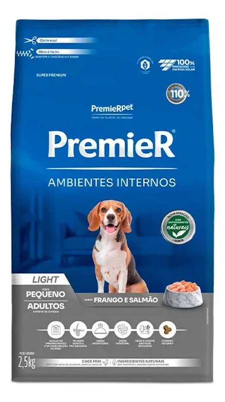 PremieR Ambientes Internos Cães Adultos Porte Pequeno Frango e Salmão Light 1