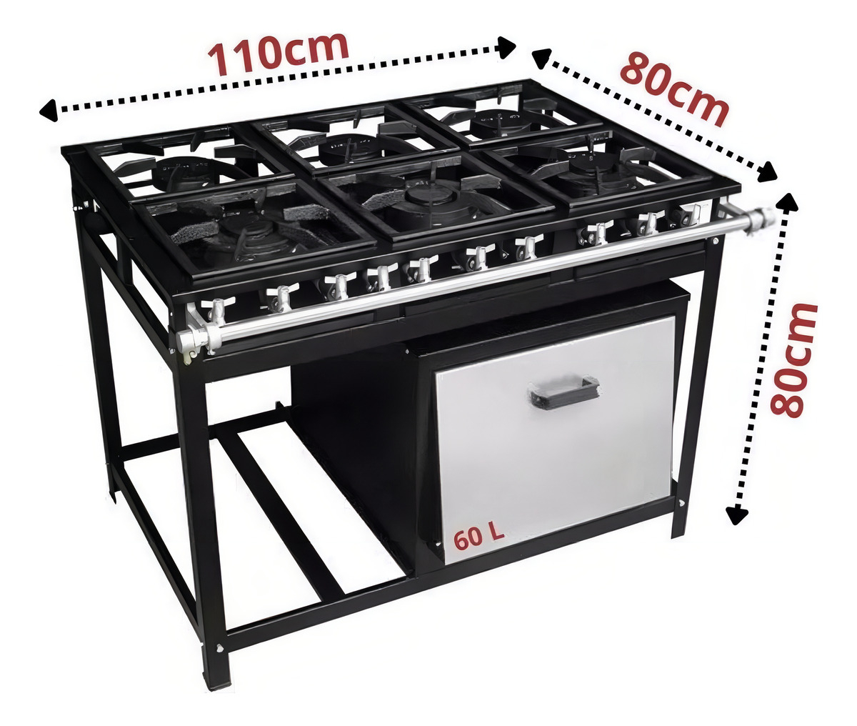 Fogão Industrial de Piso 6 Bocas com Forno Cristal Aço 30X30 5