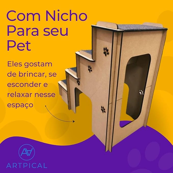 Escada Pet 4 Degraus com Carpete Antiderrapante e Nicho 3