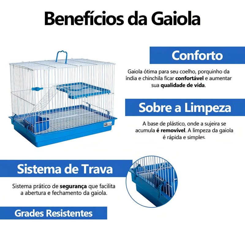 Gaiola Coelho, Porquinho da Índia e Chinchila c/ Andar 3