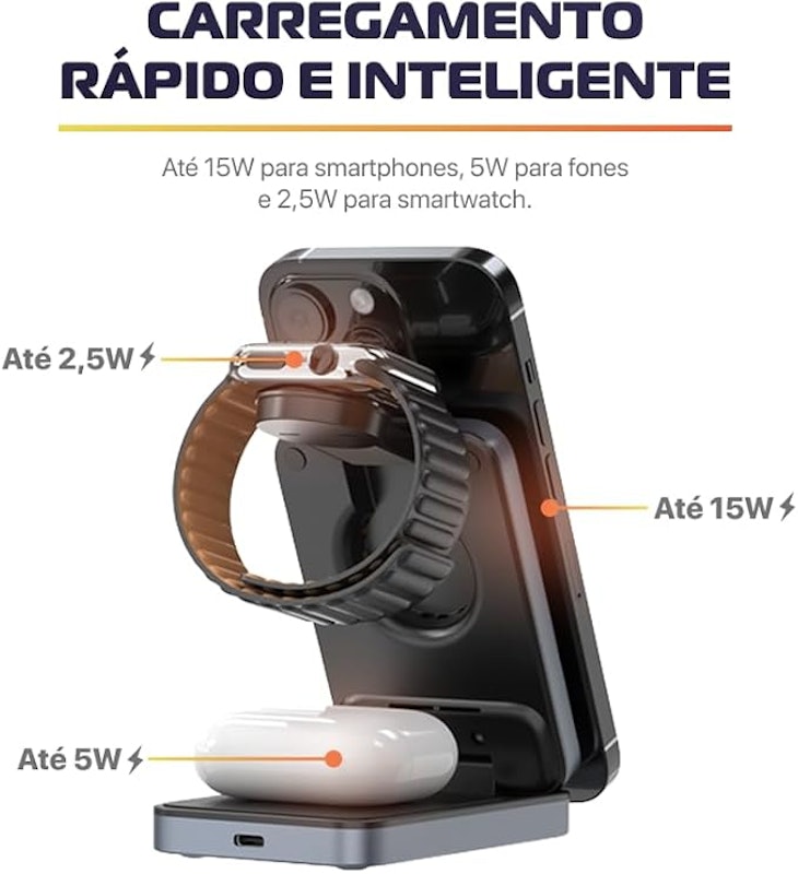 Carregador por Indução 3 em 1 Amet 4