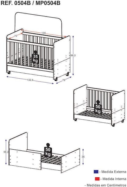Berço Americano 3 em 1 com Rodízios para Colchão 70 x 130 cm Pimpolho 5