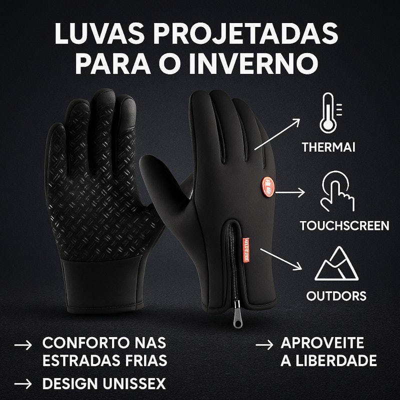 Luva Moto Térmica Impermeável Touch Screen Inverno Preto 4
