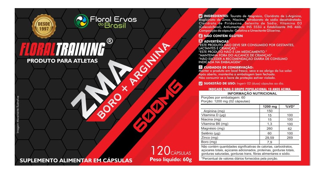 Suplemento ZMA 600 mg 120 Cápsulas 2