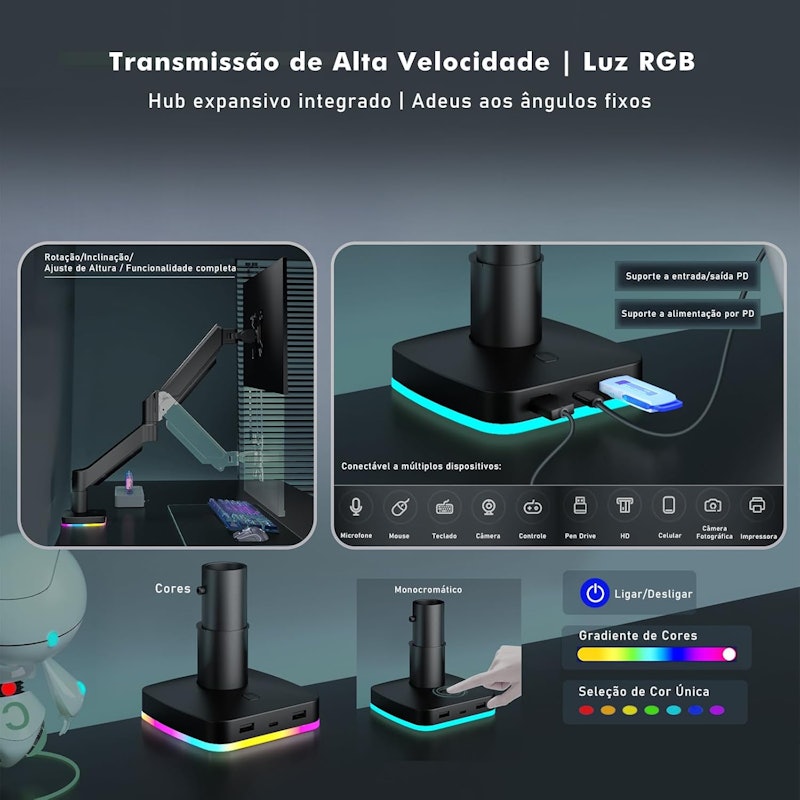 Suporte Gamer para Monitor e RGB com 8 Efeitos de Luz 3