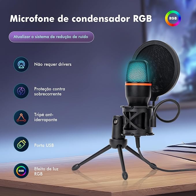Microfone de Condensador RGB com Iluminação 2